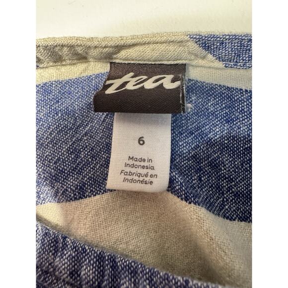 Tea Collection Girls Sz 6 Linen Blend Nautical Blue White Stripe Dress Coastal - Picture 5 of 8